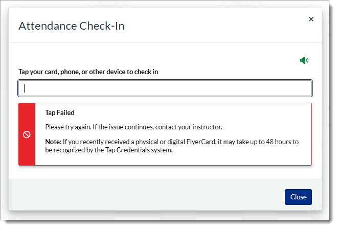 Tap Credentials error message